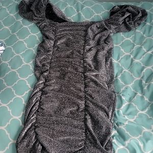 Sweetheart Neckline Silver Ruched Dress